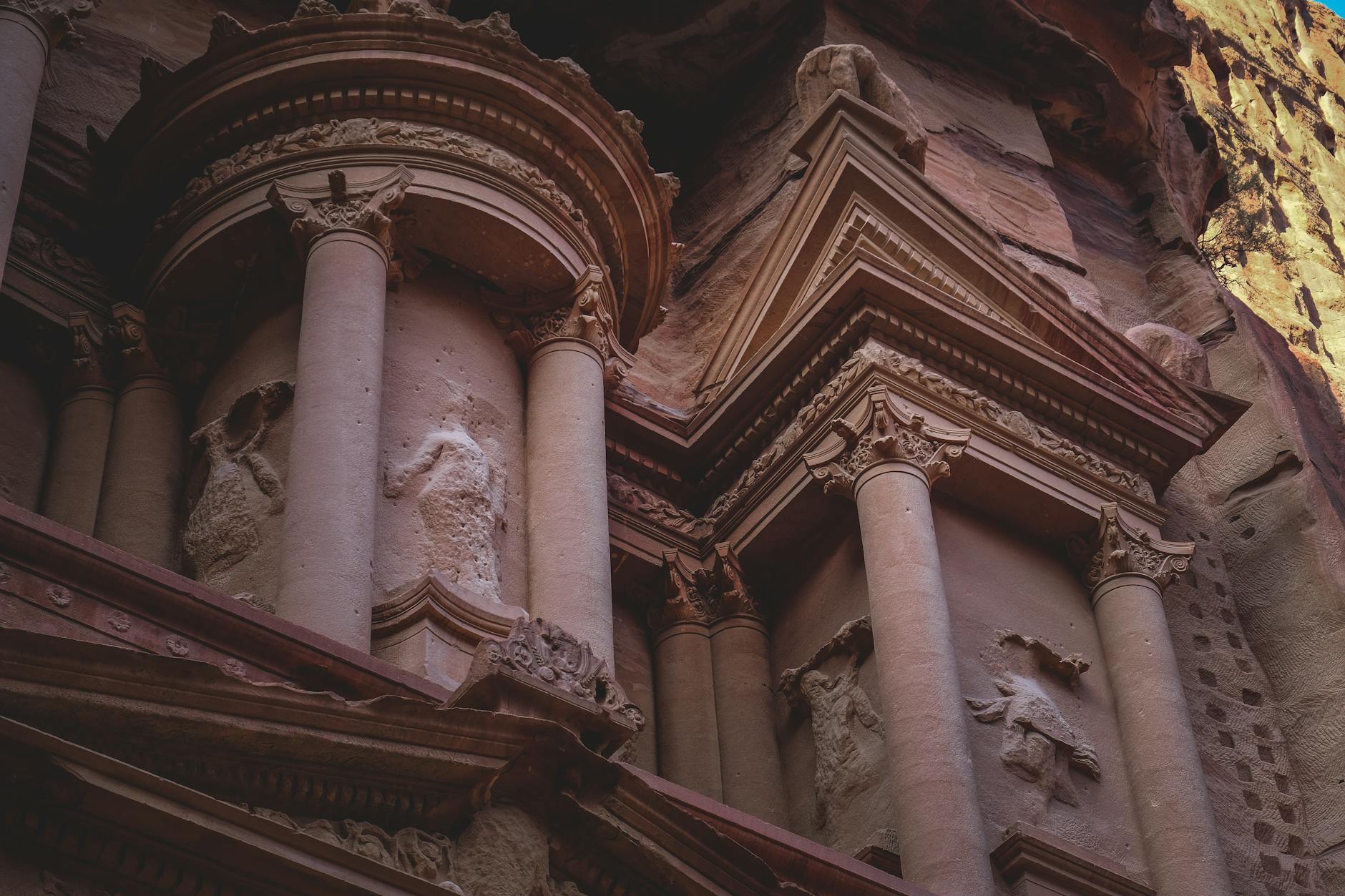 ornamented columns and wall in petra