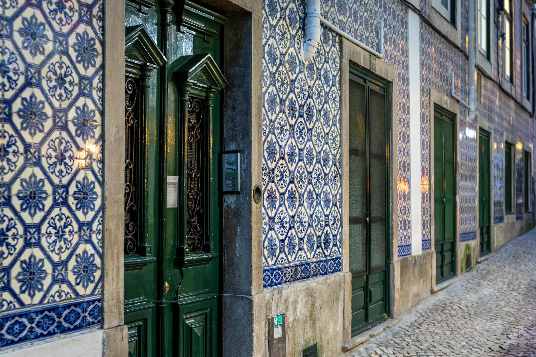 charming lisbon street with traditional portuguese tiles