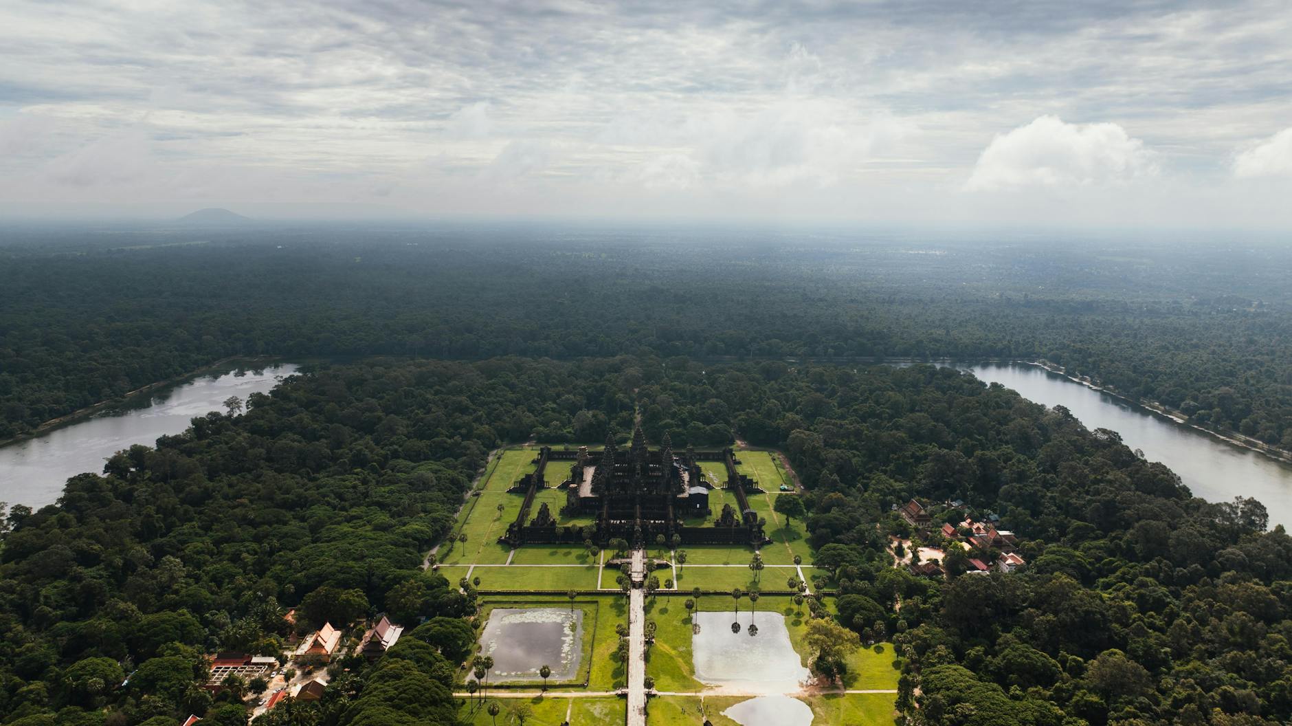 drone shot of angkor wat