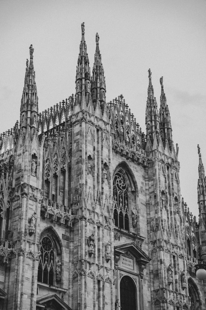 stunning black and white view of milan cathedral