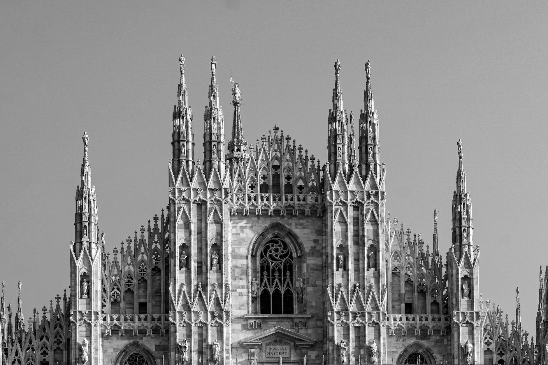 grayscale photography of cathedral