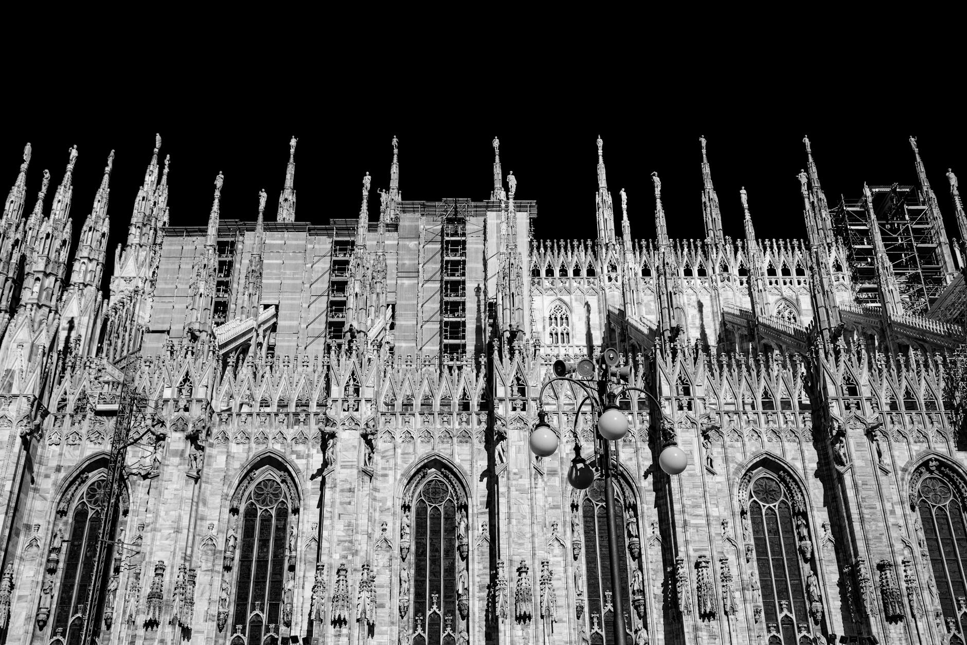 facade of medieval cathedral in gothic style