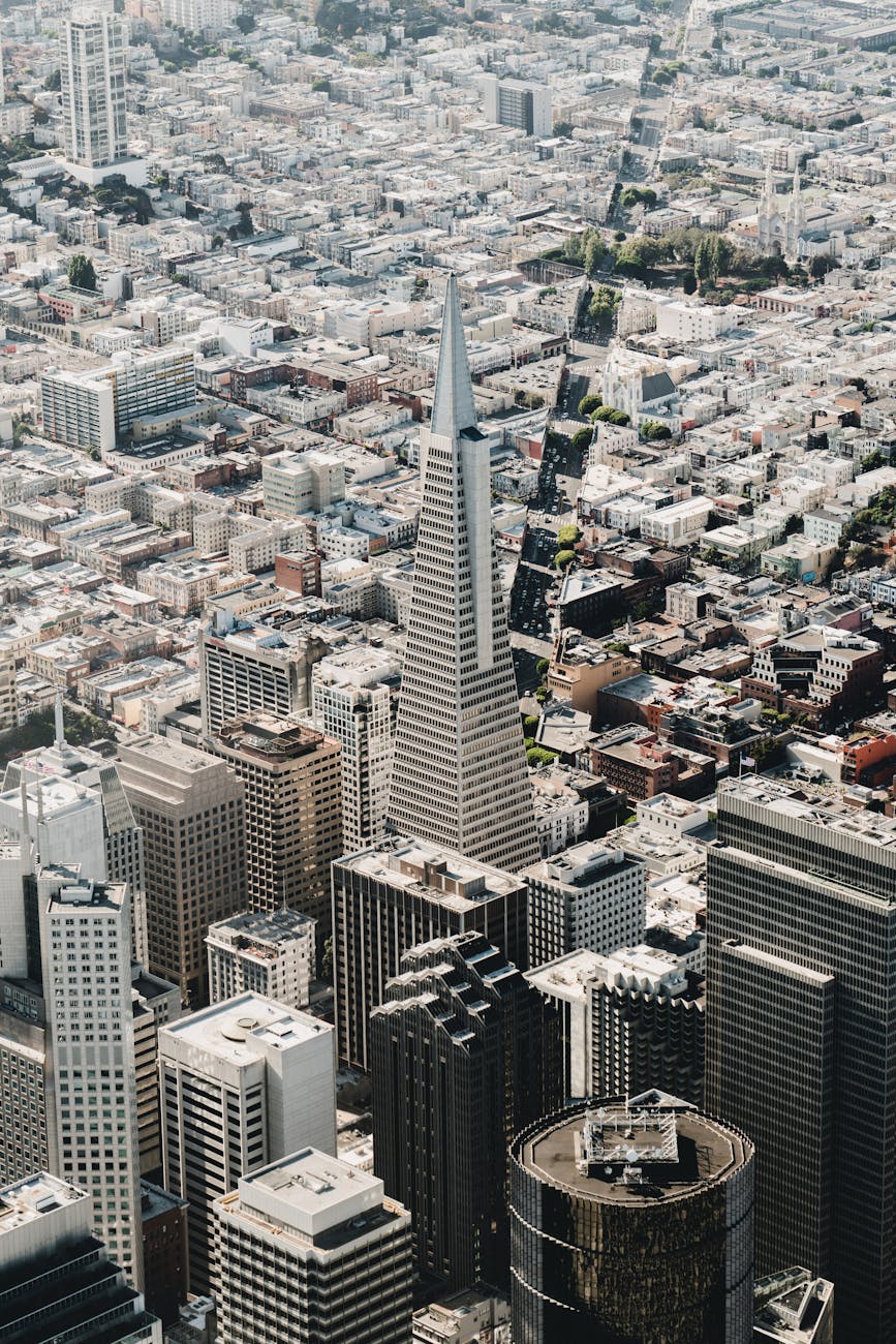 aerial view of city buildings