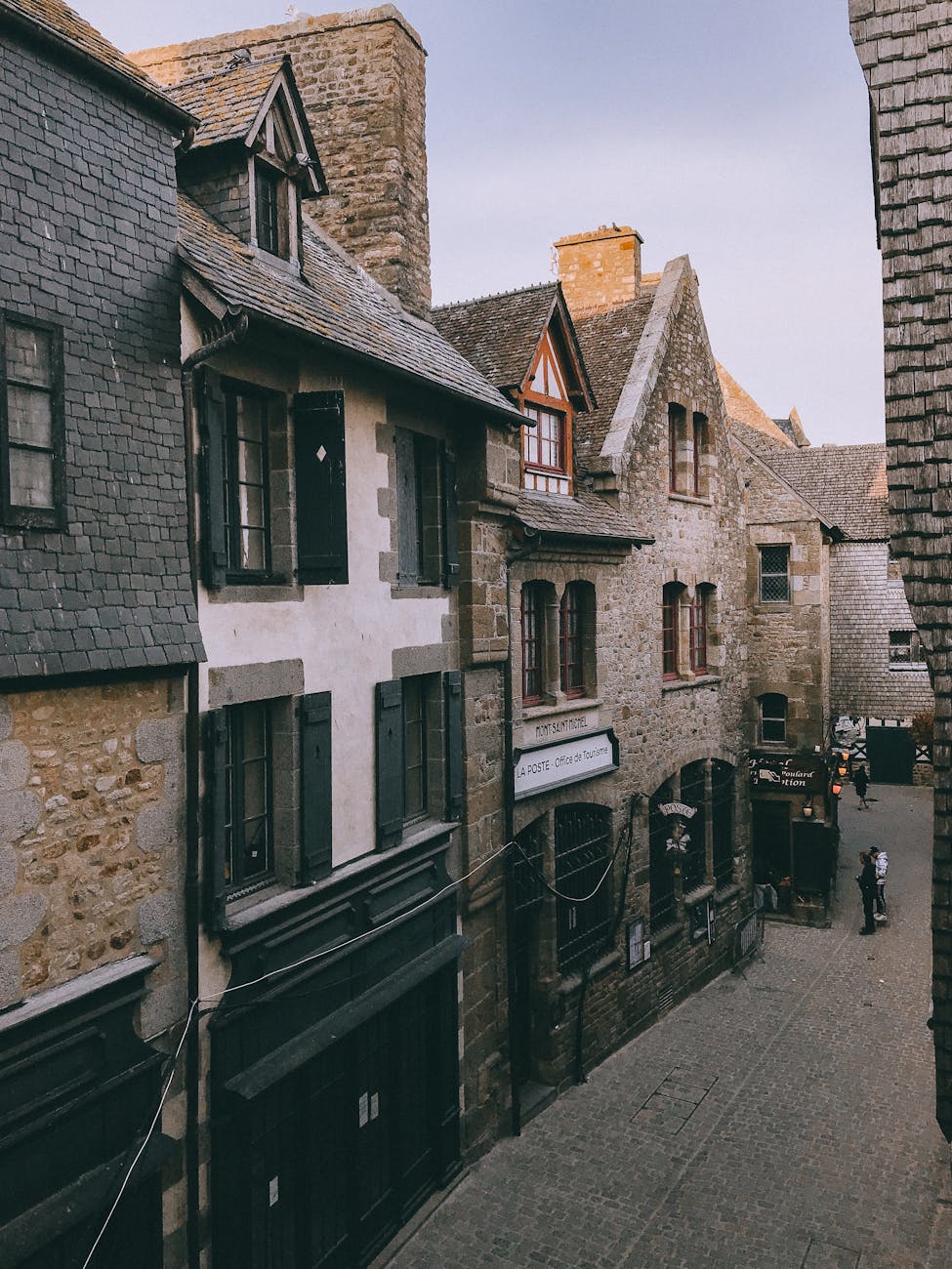 main street inside the walls of mont saint michel normandy france