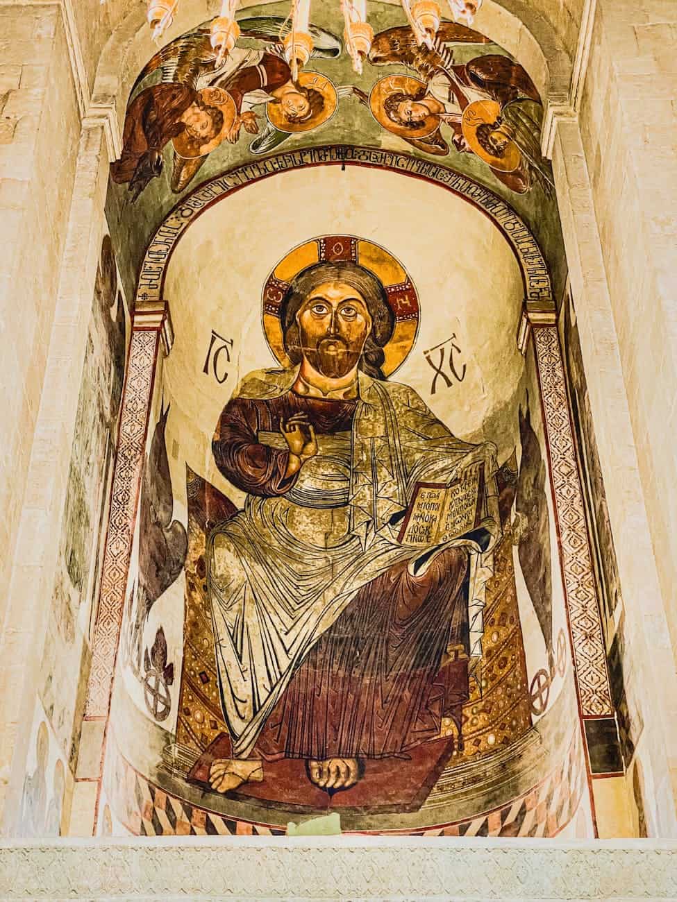 fresco of jesus christ in svetitskhoveli cathedral in georgia
