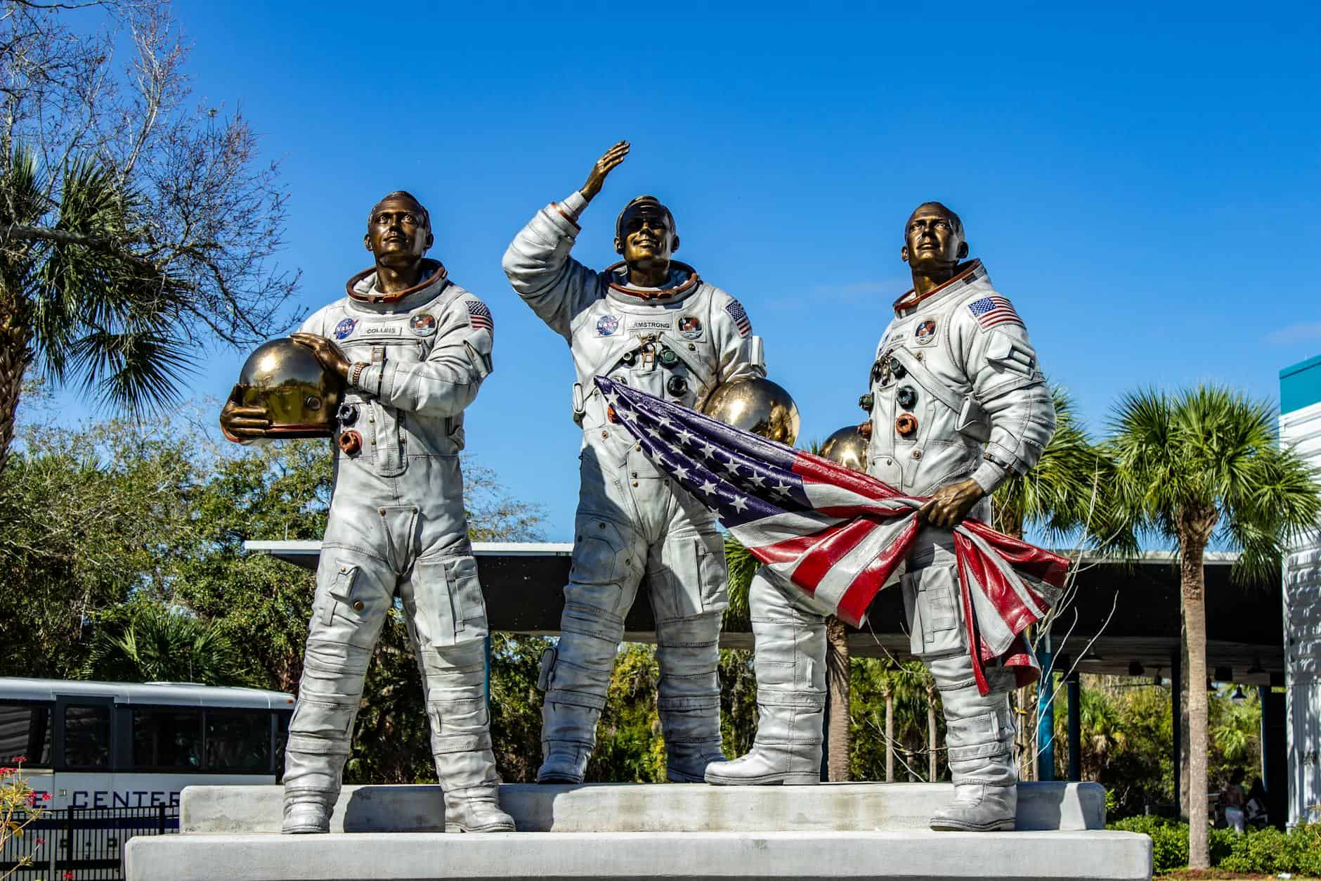 statues of astronauts in kennedy space center in usa