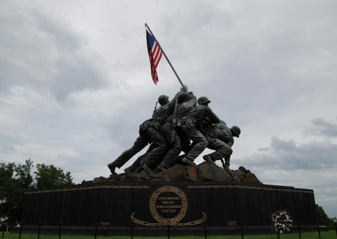 iconic iwo jima memorial with american flag